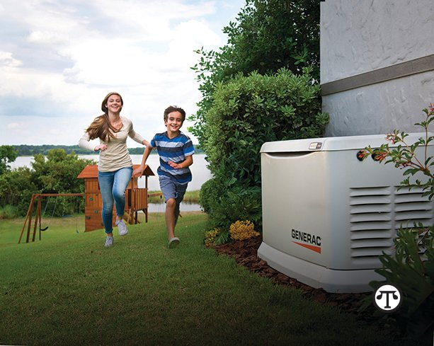 A permanently installed home standby generator can power the home for extended outages, running on natural gas or propane.